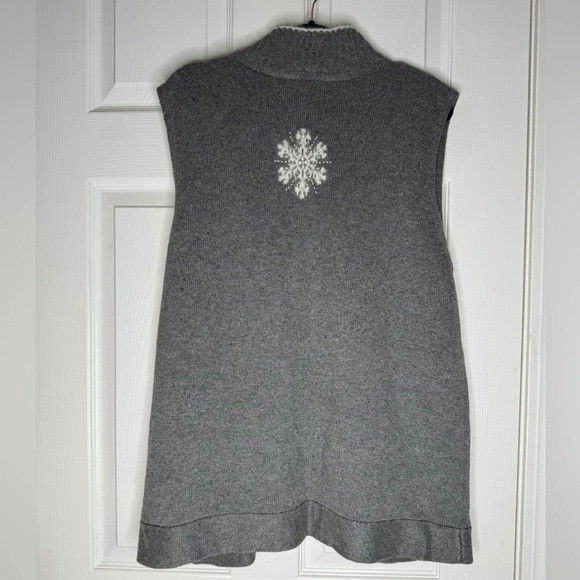 QUACKER FACTORY Gray Snowflake Zip-Up Sweater Vest Size XL Ramie/Cotton Blend - Picture 2 of 5